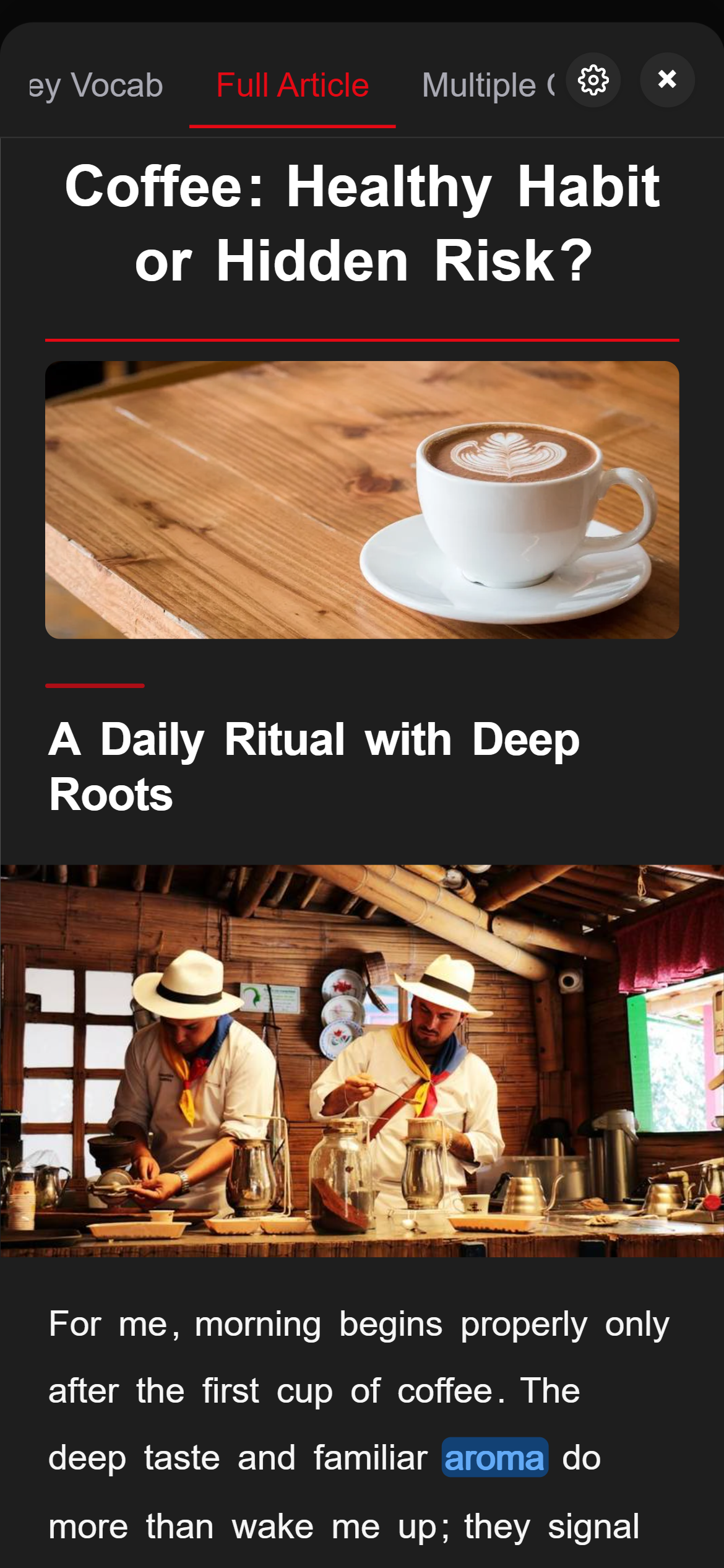 Daily reading article screen